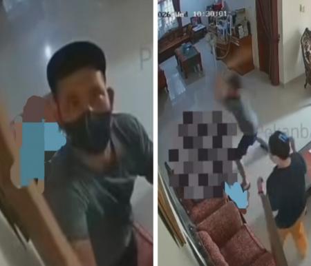 Terduga pelaku yang memukul seorang IRT hingga tewas di Rumbai Pekanbaru terekam CCTV (foto/ist)